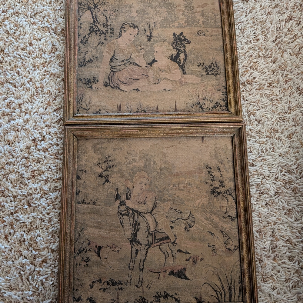 Vintage Tapestry Wall Art with Children and Horse